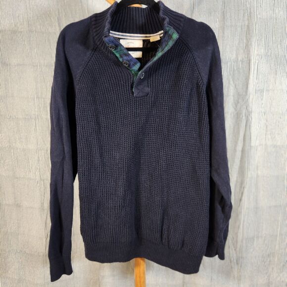 Weatherproof XL $85 Vintage 100% Cotton Navy Ribbed Knit Quarter Button Sweater - Picture 1 of 9